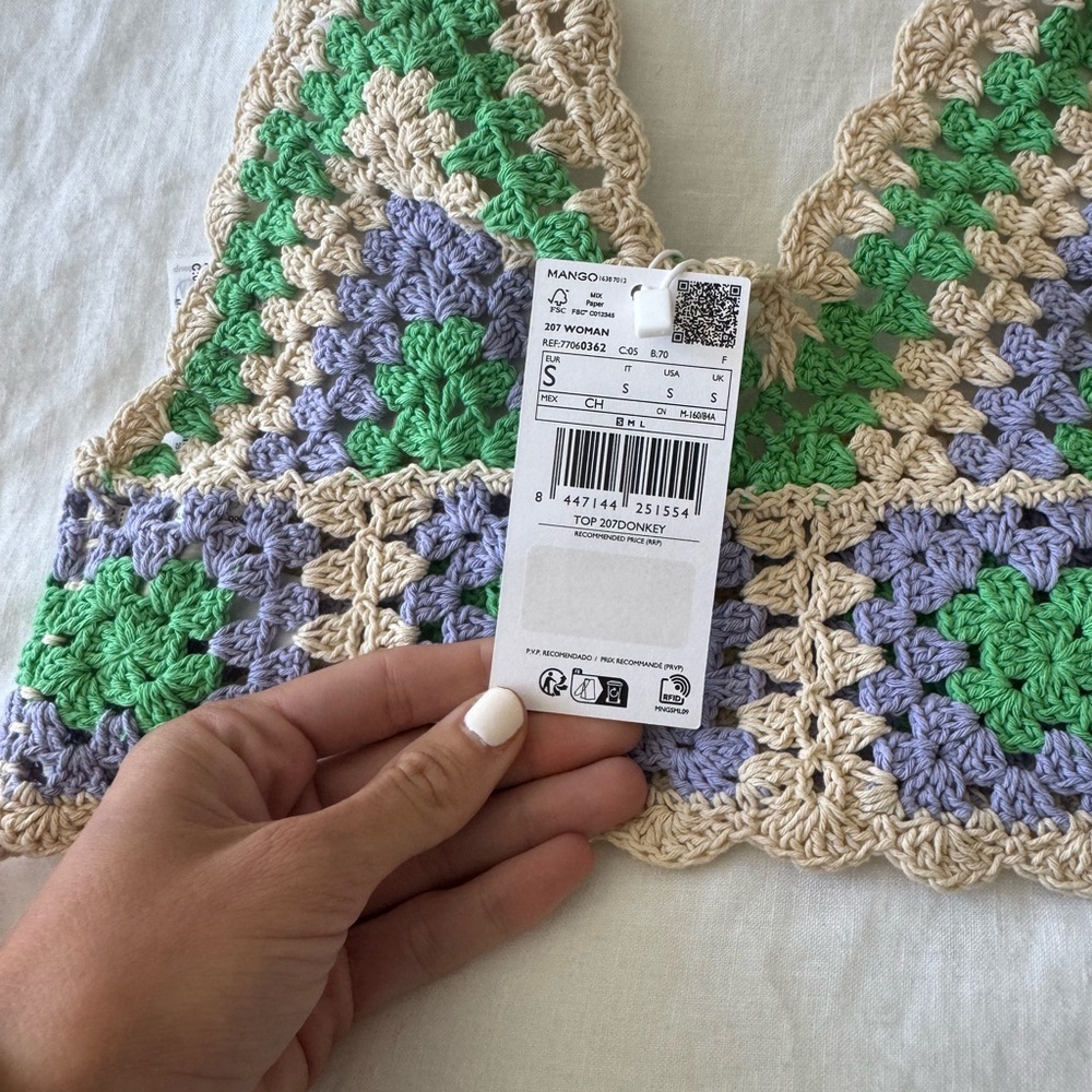 NWT Mango Crochet Granny Square Bralette Top Small Boho Festival Vacation - Picture 2 of 4
